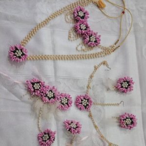 Artificial Floral Jewellery | Pink Golden Jewellery | Shopshaadi
