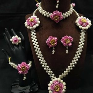 Artificial Flower Jewellery set | White & Pink Design | Shopshaadi